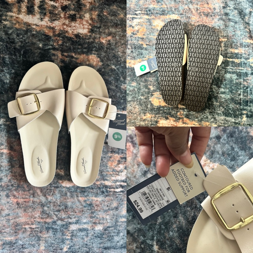 Universal Thread Beige Slide Sandals with Gold Buckle 9.5 NWT